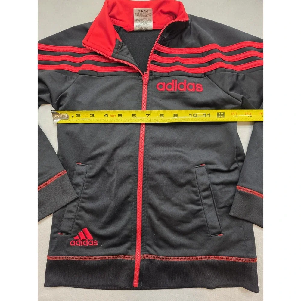 Adidas Boy's Black w Red‎ Stripes Zip Up Pocketed Jacket. Size 7